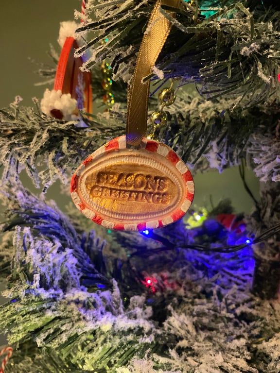 Candy Cane Seasons Greetings Christmas ornament