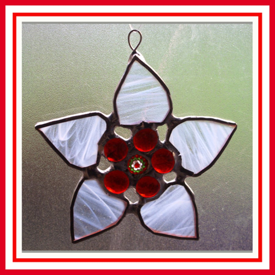Flower of  Hearts (Pink)  Stained Glass Suncatcher