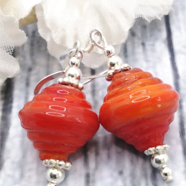 Earrings - red lampwork glass drops