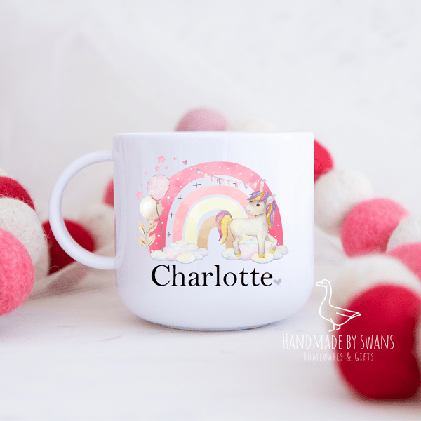Childs Unicorn mug, Polymer unbreakable cup, girls unicorn cup, pink unicorn cup