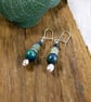 Earrings, Sterling Silver, Chrysocolla and Aquamarine Droppers - Image 2