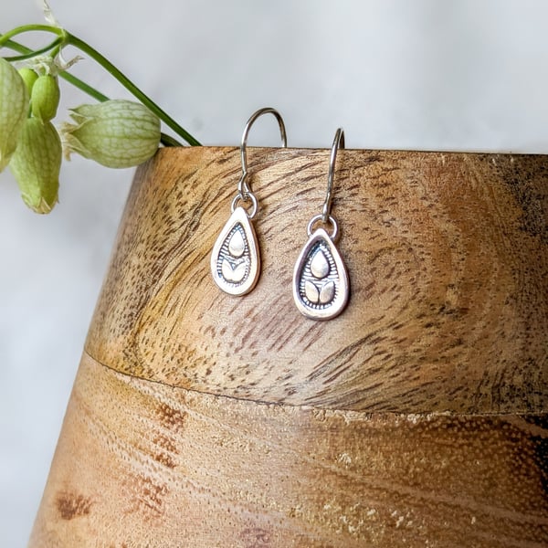 Boho teardrop handmade sterling silver drop earrings