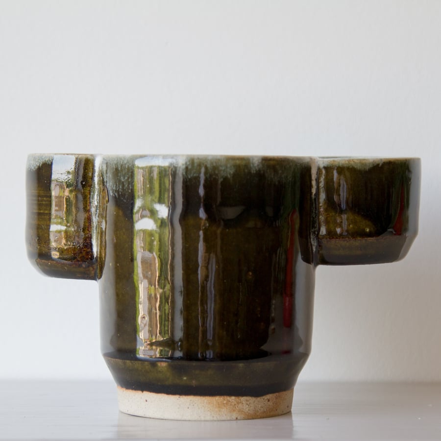 Triple Plant Pot - Dark Green