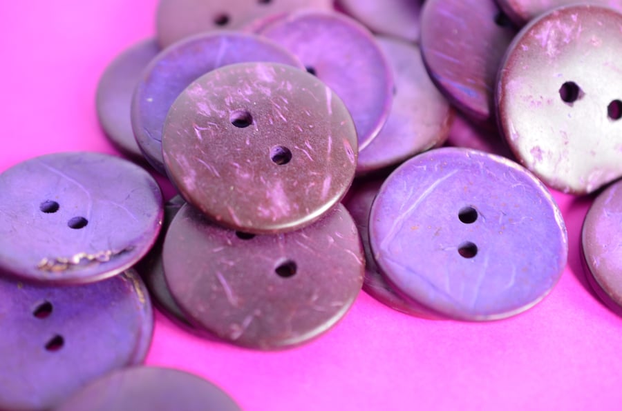 Large Bright and Bold Purple Coconut Shell Button 30mm