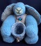Rabbit with knitted basket keepsake holder - Blue – Special Gift  - Image 1