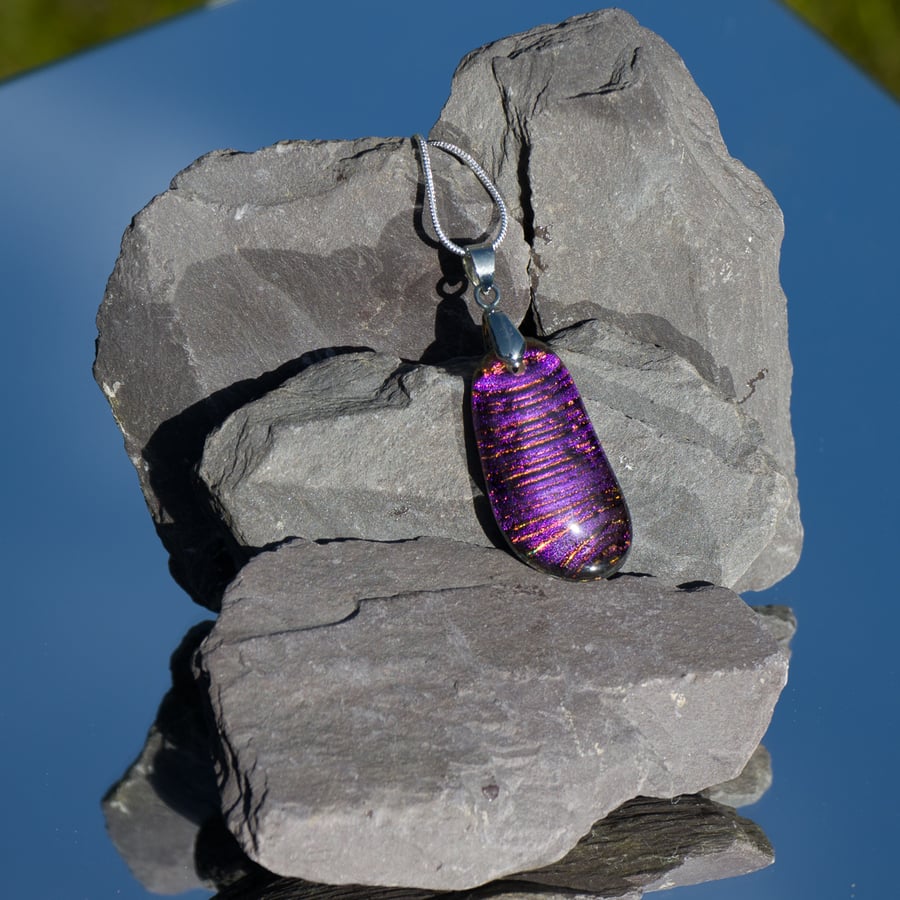 Purple and Gold Dichroic Glass Pendant - 1255