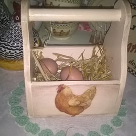 Handcrafted Wooden Egg Box Made with Emma Bridgewater Chicken Design Storage 