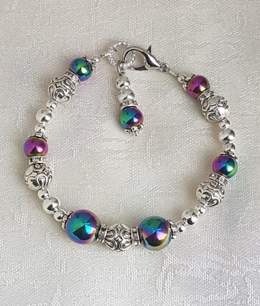 Gorgeous Rainbow Haematite and Fancy Bead Bracelet