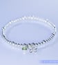 Butterfly Charm Bracelet Sterling Silver Stretchy green glass handmade  - Image 3