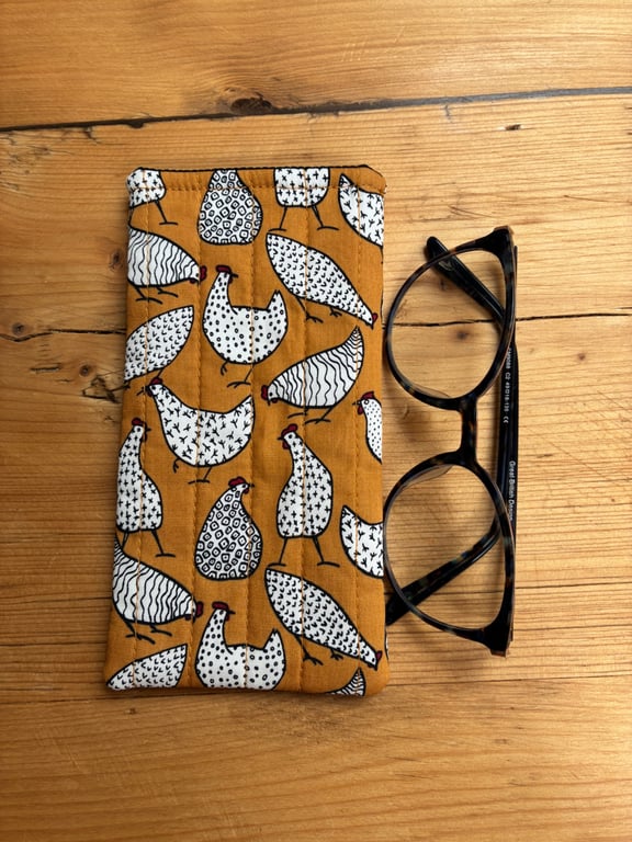Chicken Print Quilted Fabric Glasses Case