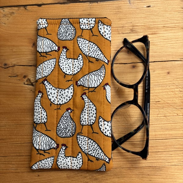 Chicken Print Quilted Fabric Glasses Case