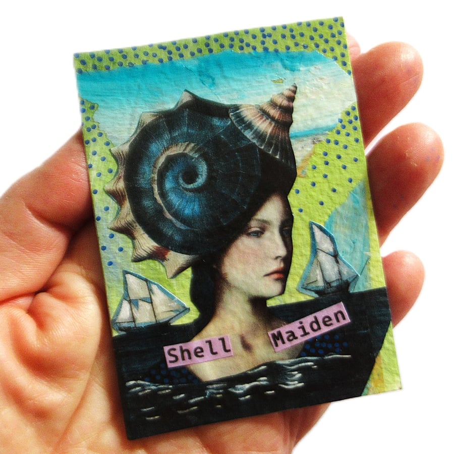 Shell Maiden ACEO Miniature Portrait Art Ocean Coastal Maritime Themed Artwork