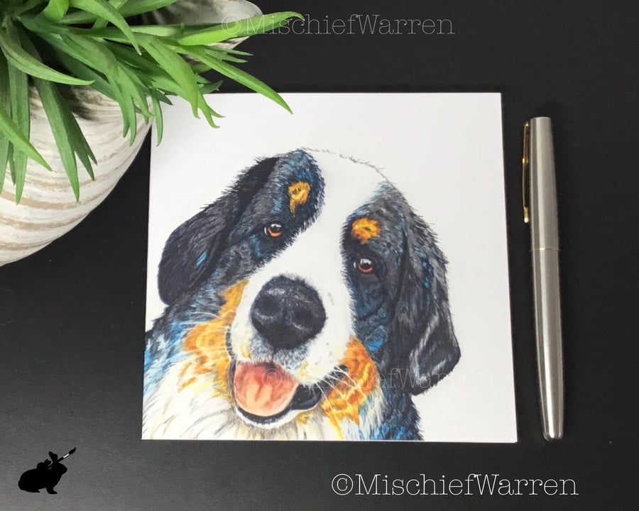 Bernese dog art card. Blank or personalised for any occasion.