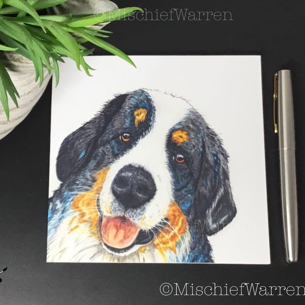 Bernese dog art card. Blank or personalised for any occasion.