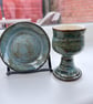 Handcrafted Personal Communion Set Pottery Chalice & Plate  Variegated Green 
