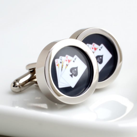 Hand of Cards Cufflinks Featuring each of the Four Suits