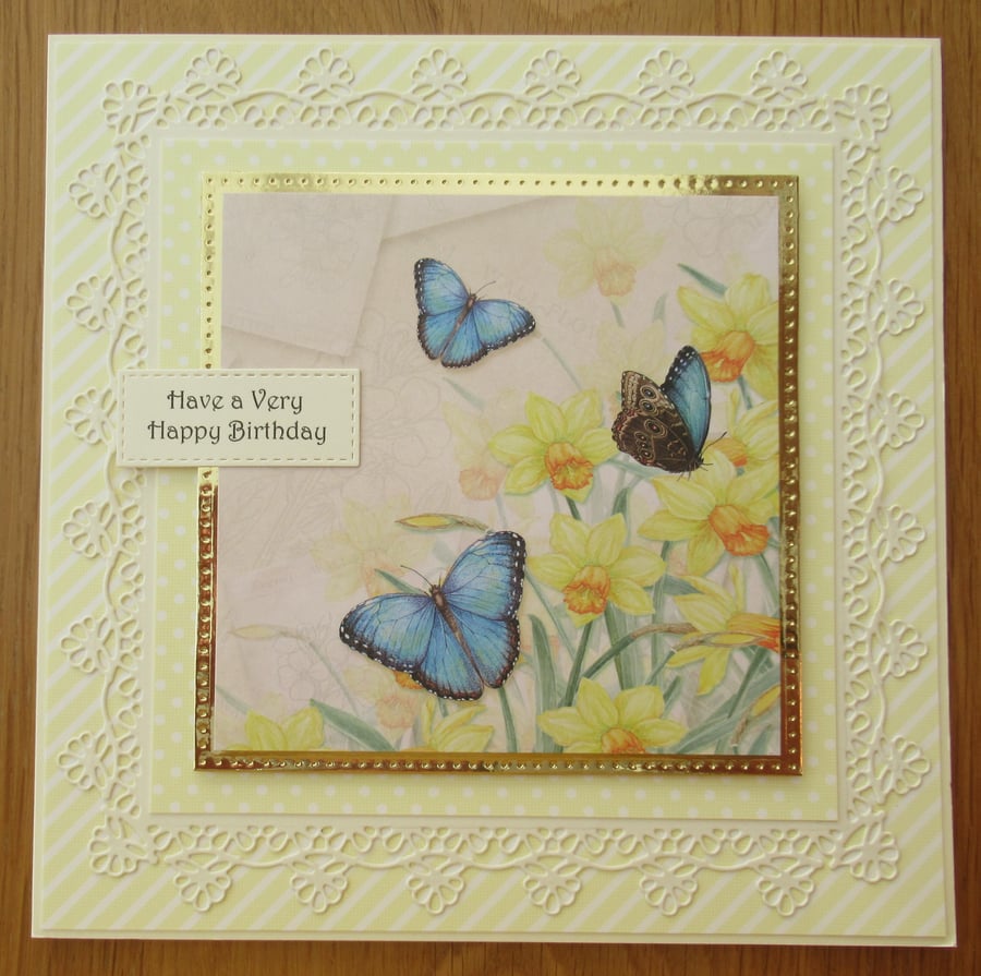 8x8 Butterflies and Daffodils Card - Yellow