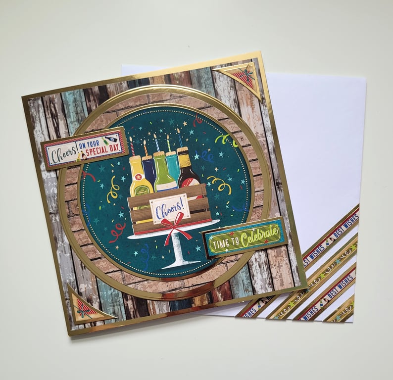 Birthday Card for him - Birthday Beers and Cheers Card with Matching Envelope