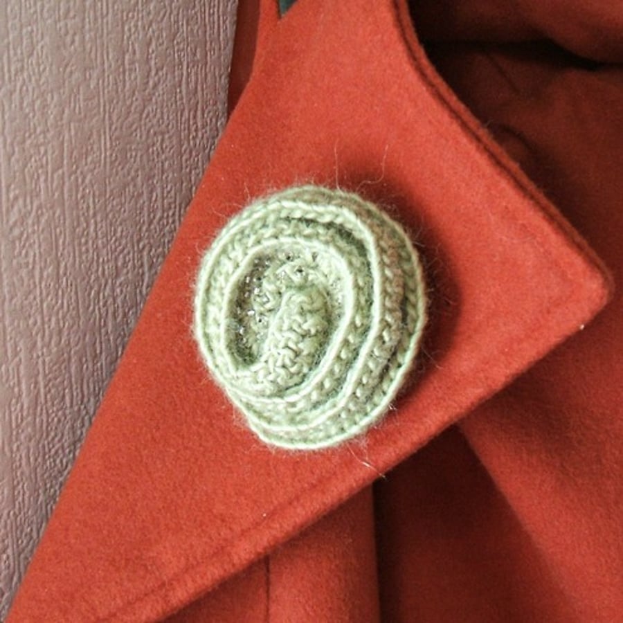 Light Green Crochet Rose Brooch