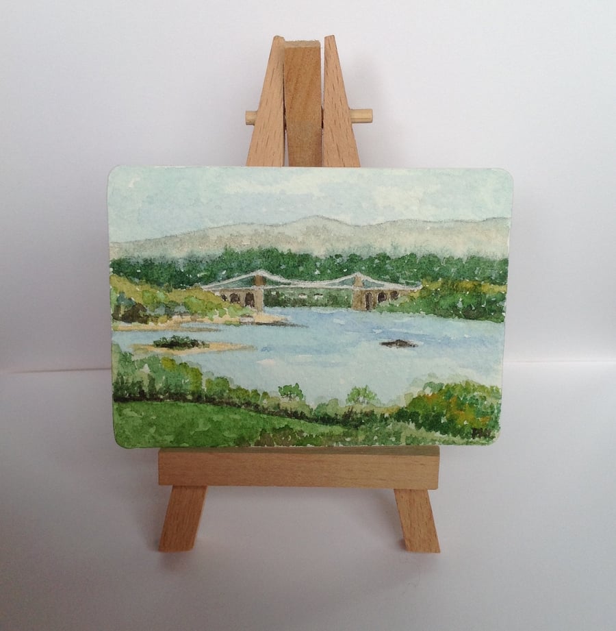 ACEO Original 'Menai Bridge, Anglesey' watercolour