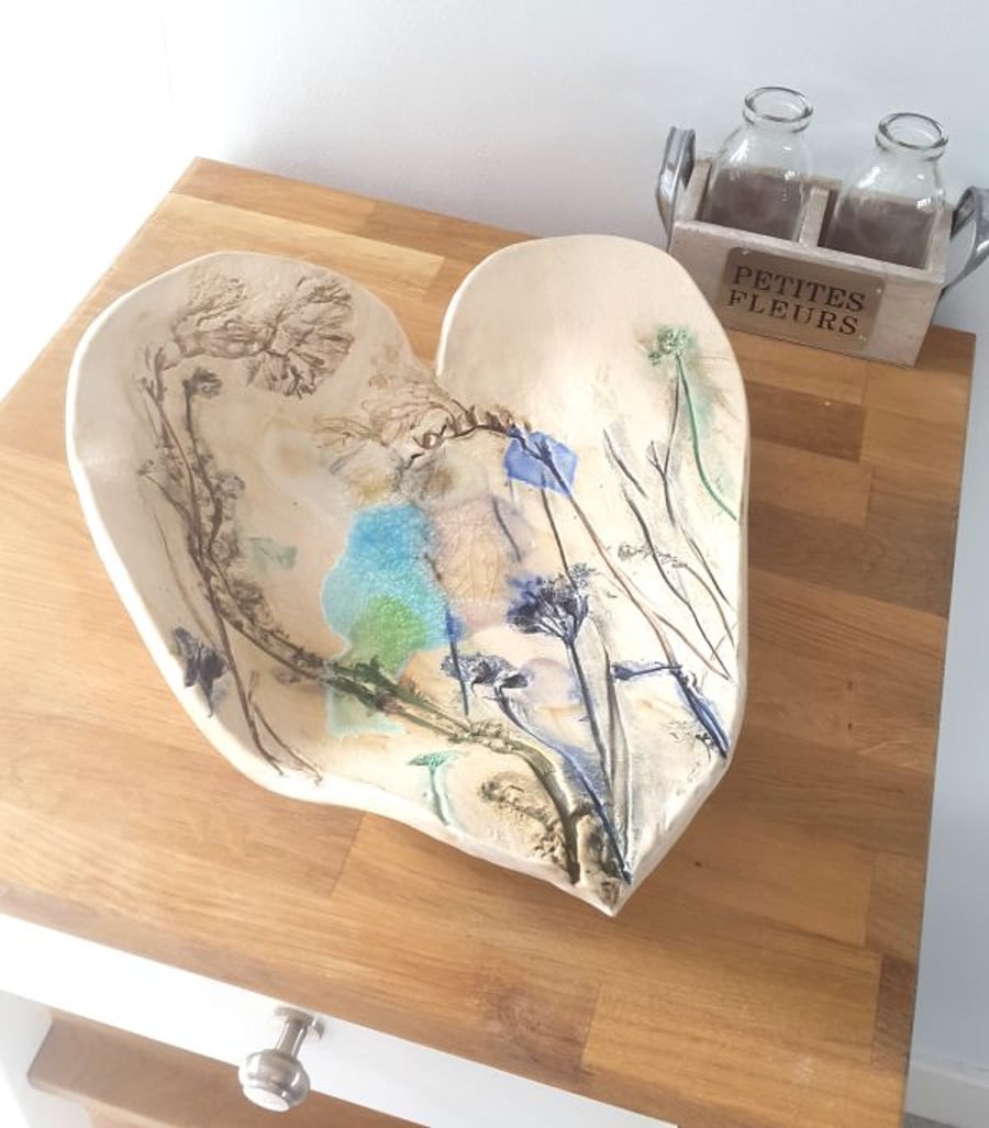 Large Floral Ceramic Heart Bowl