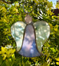 Stained Glass Bell Angel Decoration - Twilight blues, purples with white wings