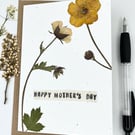 Handmade Real Pressed Flower, Geum, Mother's Day Greeting Card