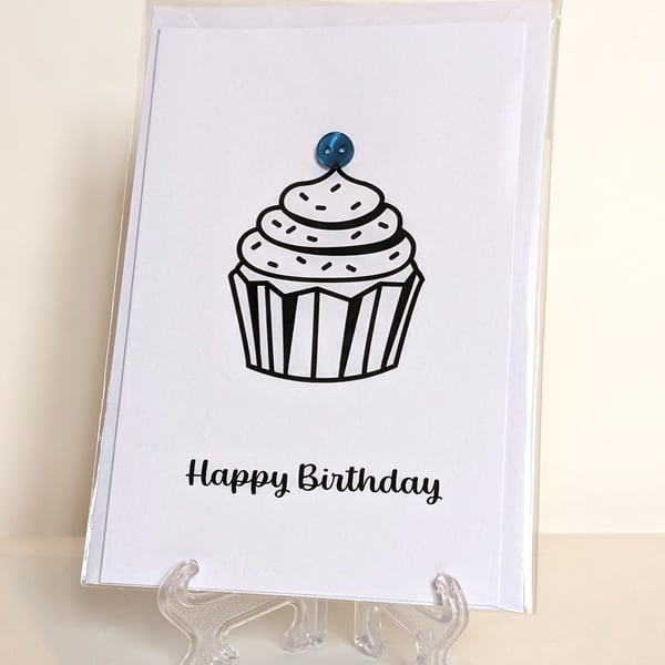Happy Birthday cake button greetings card 
