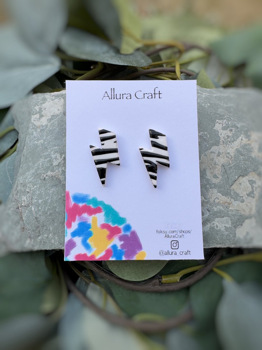 Lightning Bolt Zebra Earrings -Corinne Custom 