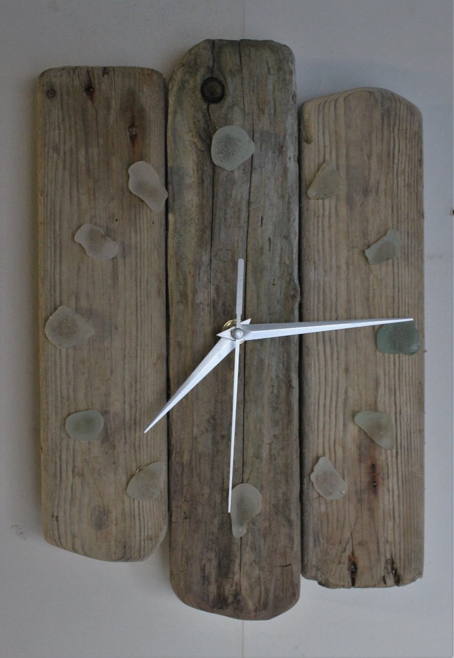 Driftwood & Sea Glass wall clock 