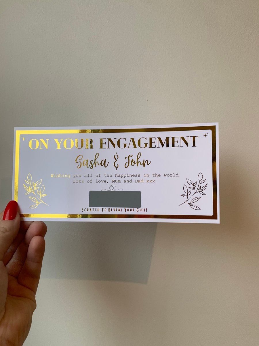 Engagement Wedding Scratch Off Voucher, Any Personalised Foil Gift Money Ticket