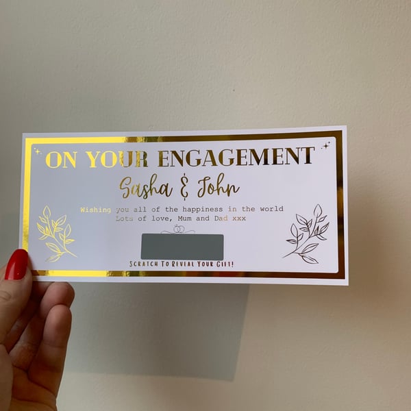 Engagement Wedding Scratch Off Voucher, Any Personalised Foil Gift Money Ticket