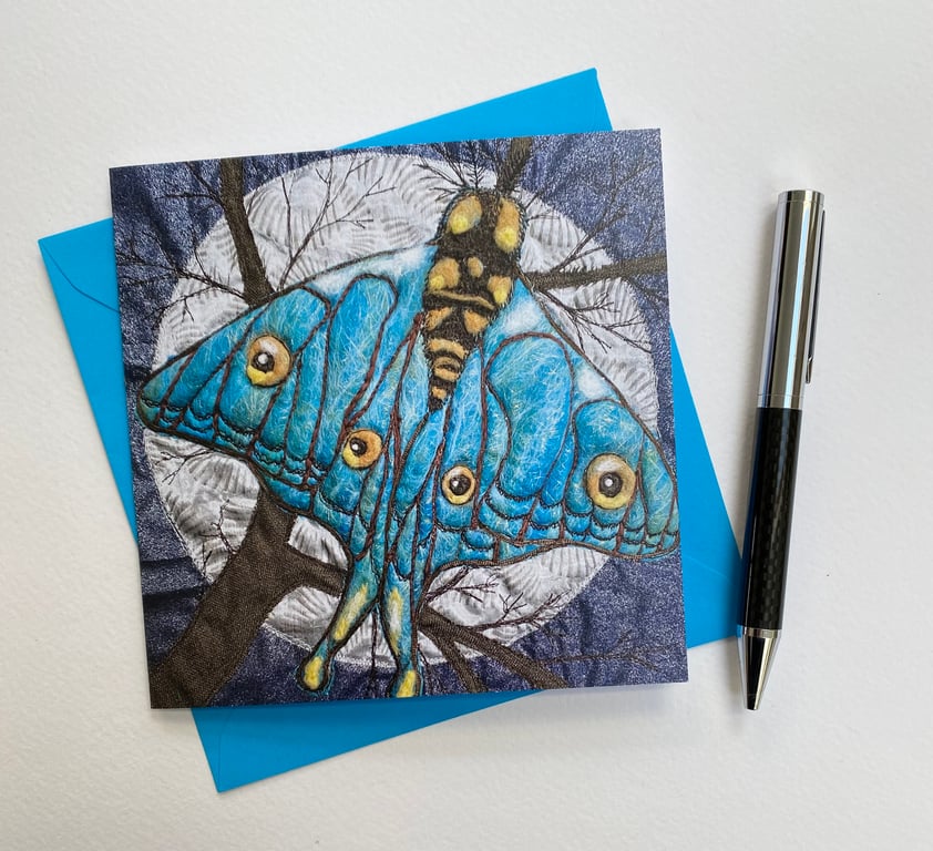 Full moon with moon moth and tree printed card. 