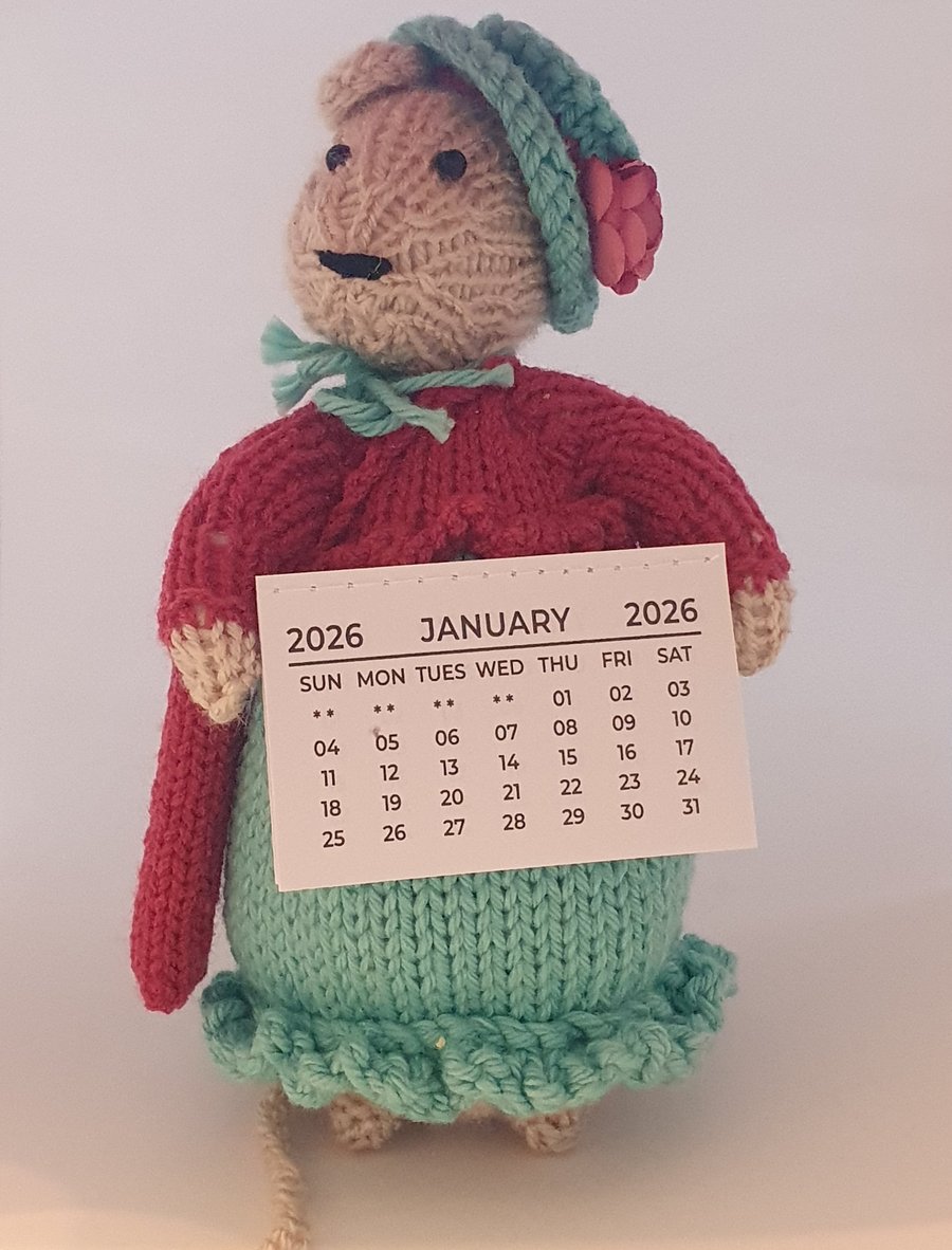 Dotty Desk Mouse a Hand Knitted Mouse with 2026 Calender