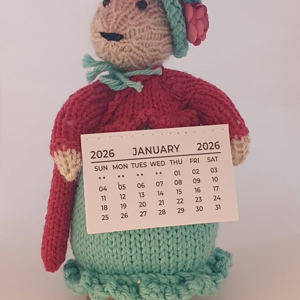 Dotty Desk Mouse a Hand Knitted Mouse with 2026 Calender
