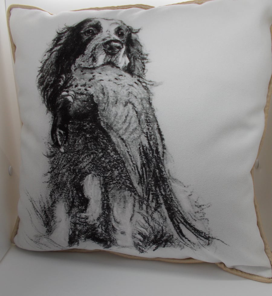 Spaniel with Pheasant Cushion
