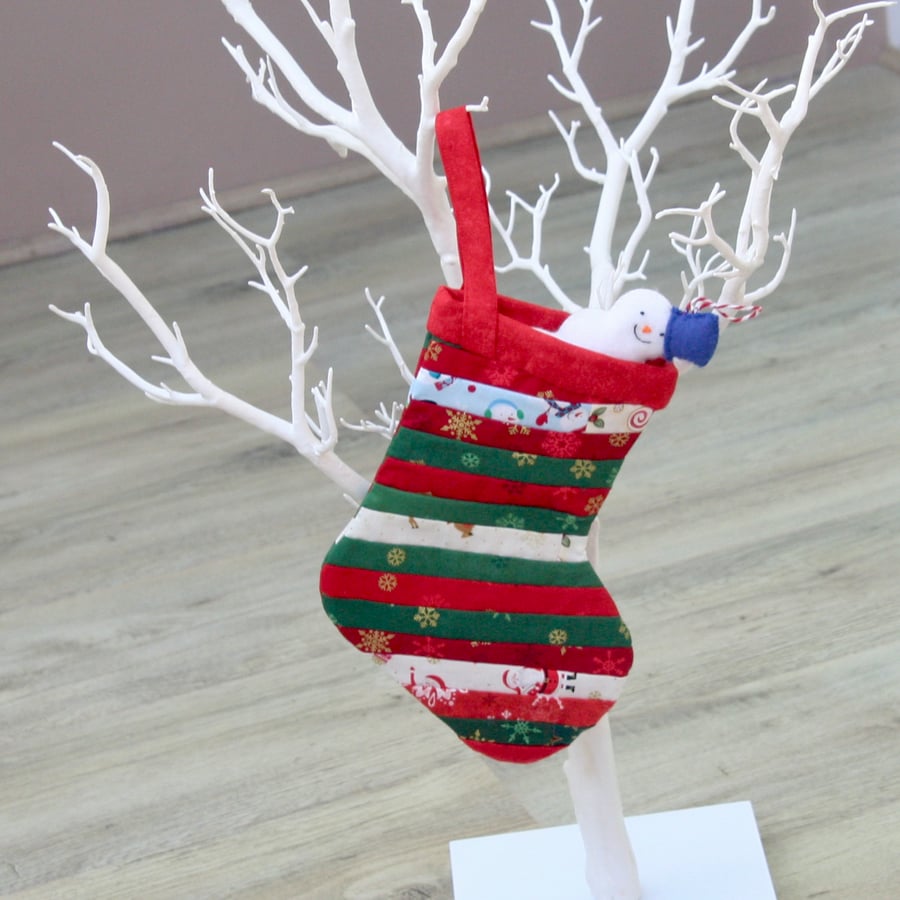 Small Scrappy Fabric Hanging Christmas Stocking