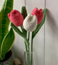  tulip mini bouquet, crochet flowers pink and cream - Image 9