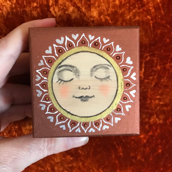  Painted wooden box, meditation face