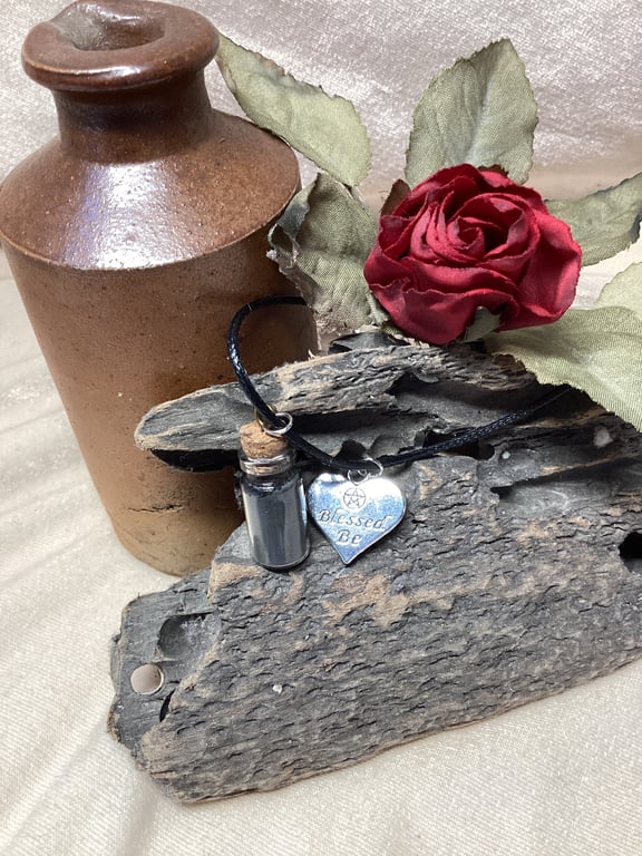 Witches Black Salt Protection Bottle Amulet Necklace with Charm. Free Postage UK