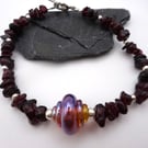 lampwork glass and garnet gemstone bracelet