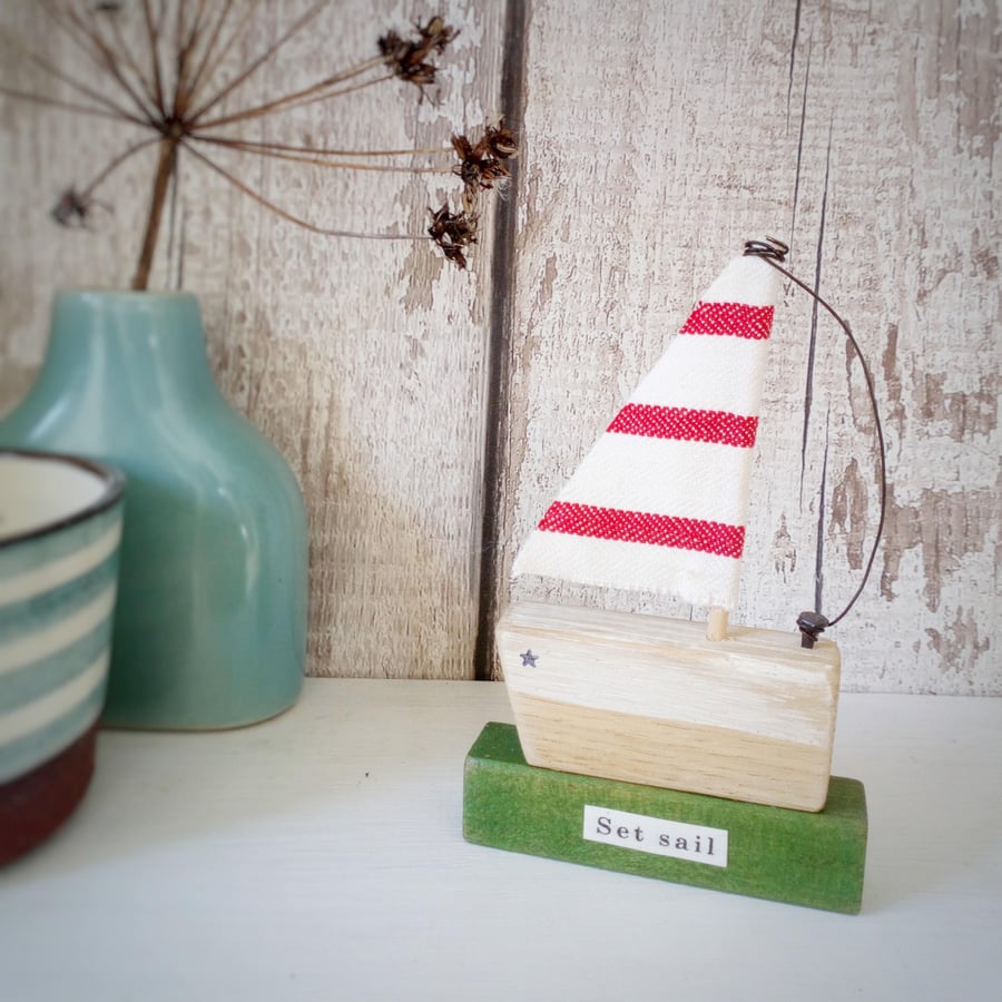 SALE - Handmade little wooden sail boat 'Set Sail'