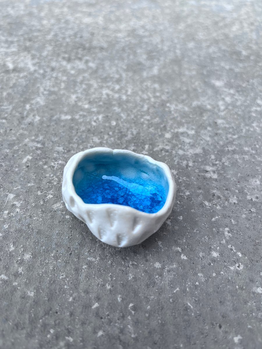 Handmade Porcelain Sapphire Geode Ceramic Art Sculpture with Crackle Glaze