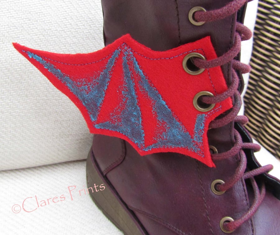 Steampunk Fabric Boot Wings Bat Wings Red Blue