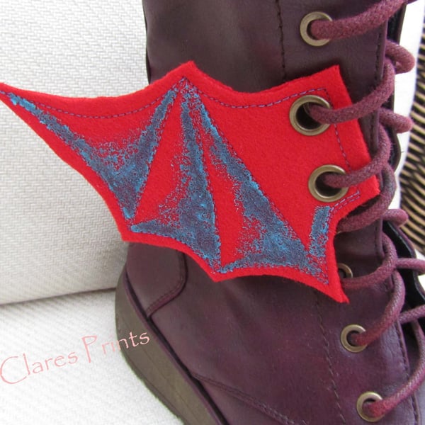 Steampunk Fabric Boot Wings Bat Wings Red Blue