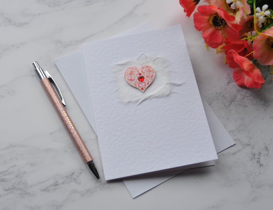 Elegant Love Heart Card Valentines Free Post Any Occasion Handmade 3D Luxury