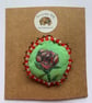 Handmade and hand painted fabric pin brooch with rose design  - Image 1