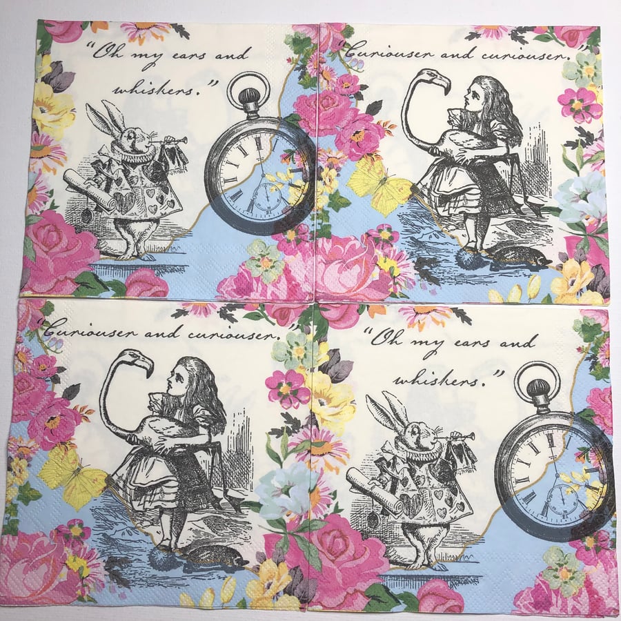 Pack of four Alice in Wonderland decoupage napkins