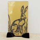 Stained glass decorative panel, watchful hare