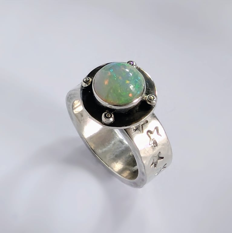 SILVER Natural Opal Ring, Handmade Urban Jewellery